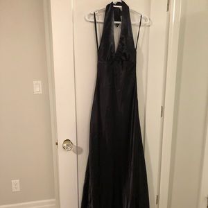 Floor length black satin evening gown
